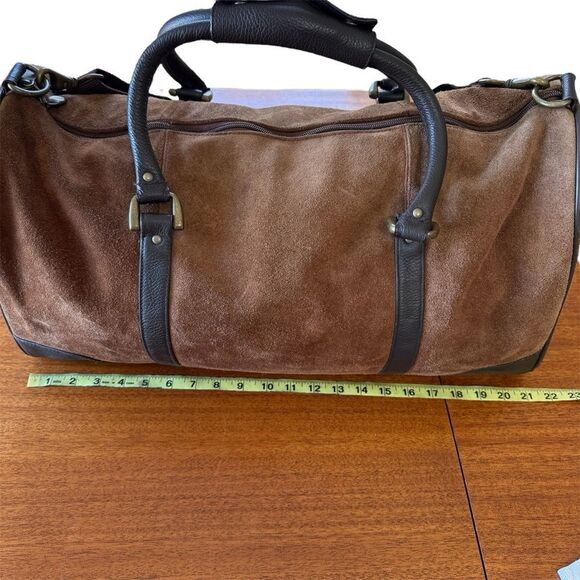 Vintage 2003 Marlboro Suede Leather Grit Gear Weekender Duffel Bag Brown - Picture 5 of 15